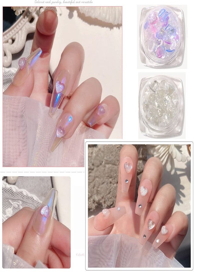 BASEMMAHER 2 Jars Heart Nail Art Charms, Mixed Size Crystal Jewelry 3D Shiny Aurora Love Hearts Nails Gems Rhinestones for Women Valentine's Day Acrylic Nail Decoration Supplies, Craft DIY Accessories - Image 4